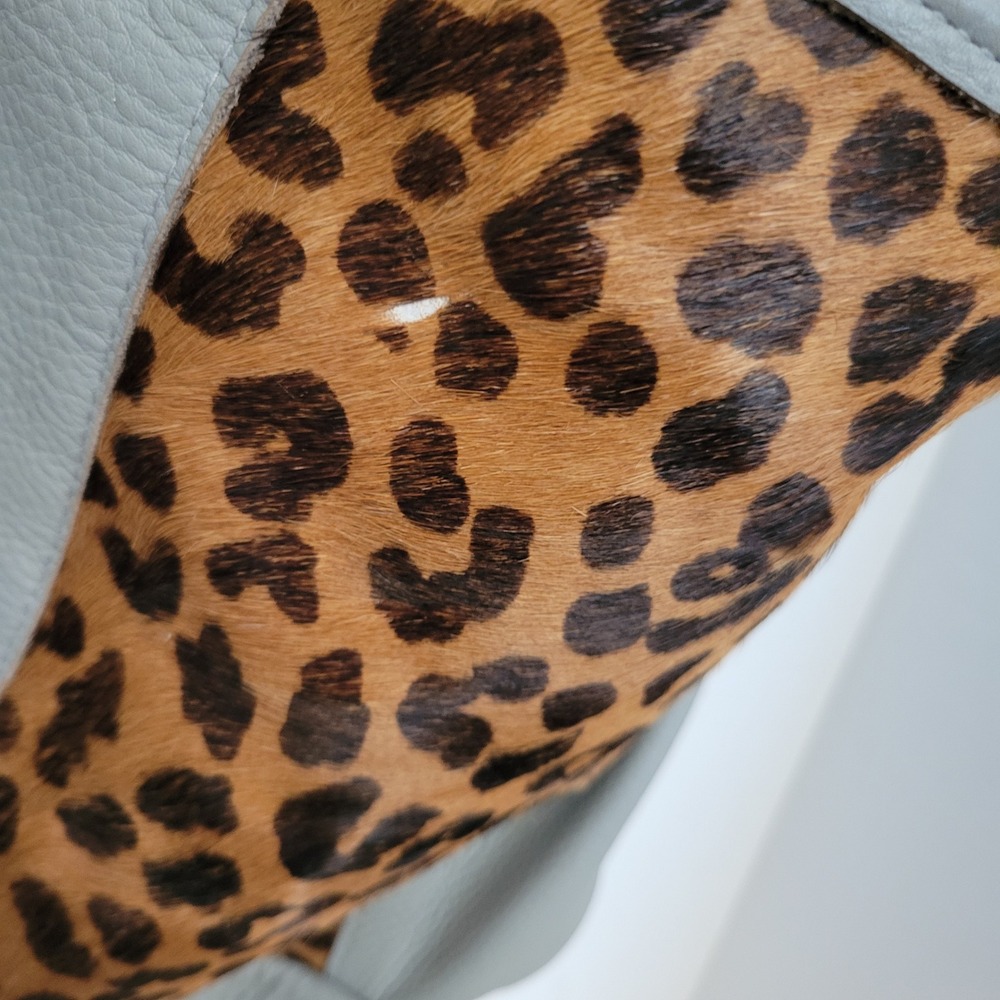 Romag Grey Pebbled Leather Leopard Calf Hair Hobo Bag Gold Hardware - Picture 9 of 16